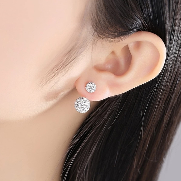 New Double Crystal Ball 925 Silver Earrings. - Picture 15 of 15